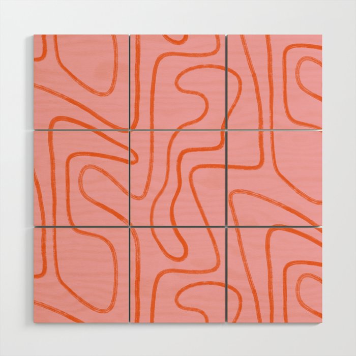 Abstract Line Pink and Orange Wood Wall Art Gallery Image 1