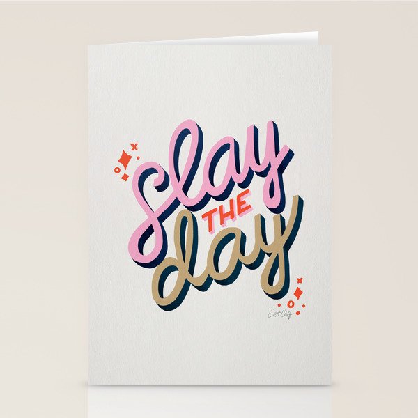 Slay the Day - Coral & Pink Stationery Card Gallery Image 1