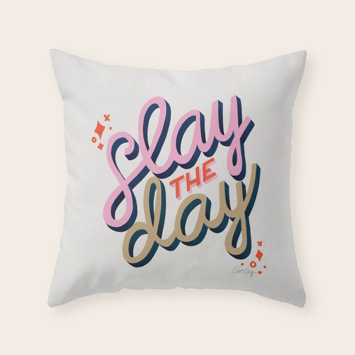 Slay the Day - Coral & Pink Throw Pillow Gallery Image 1