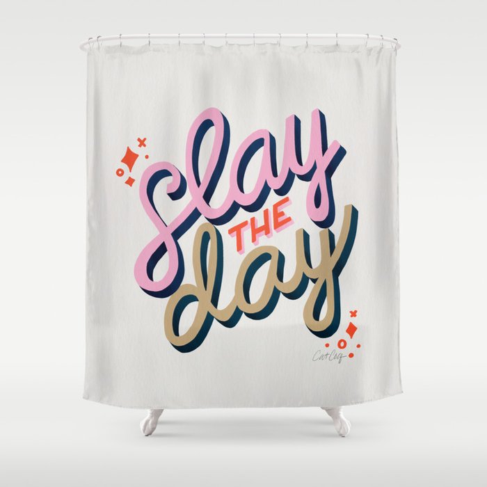 Slay the Day - Coral & Pink Shower Curtain Gallery Image 1