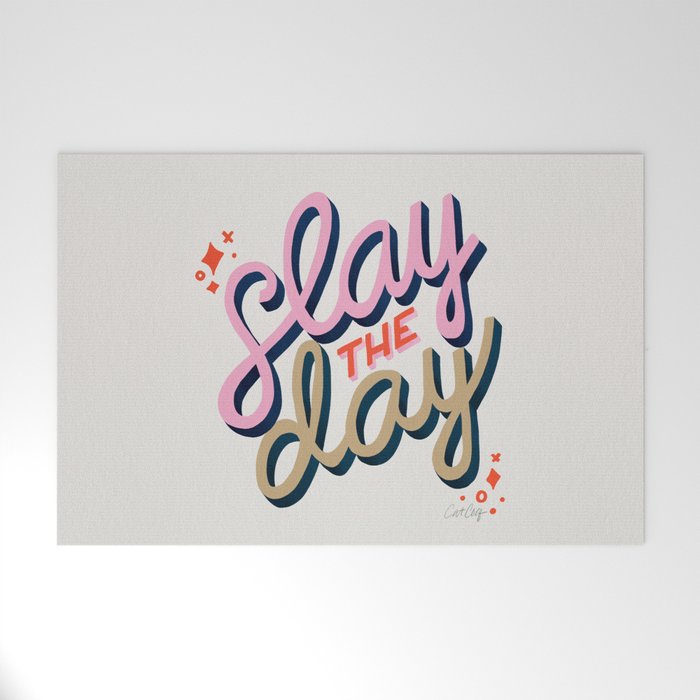 Slay the Day - Coral & Pink Welcome Mat Gallery Image 1
