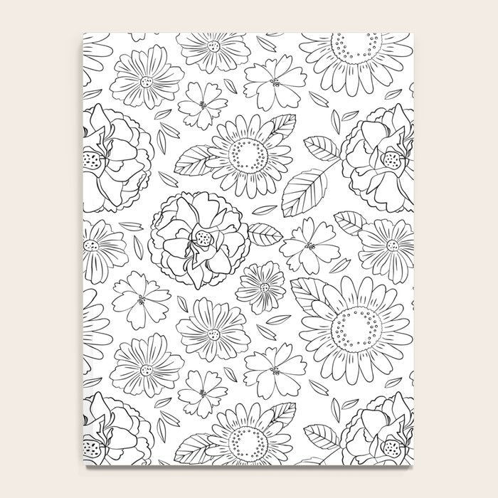 Black and white hand drawn flower art pattern Notebook Gallery Image 4