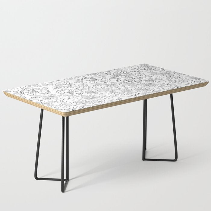 Black and white hand drawn flower art pattern Coffee Table Gallery Image 1
