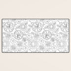 Black and white hand drawn flower art pattern Desk Mat Gallery Image 3