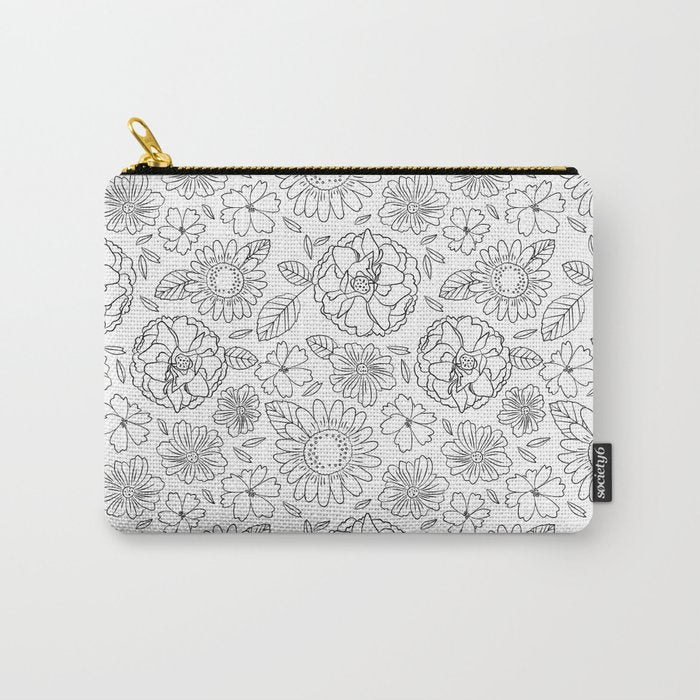 Black and white hand drawn flower art pattern Carry All Pouch Gallery Image 1
