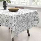 Black and white hand drawn flower art pattern Tablecloth Gallery Image 3