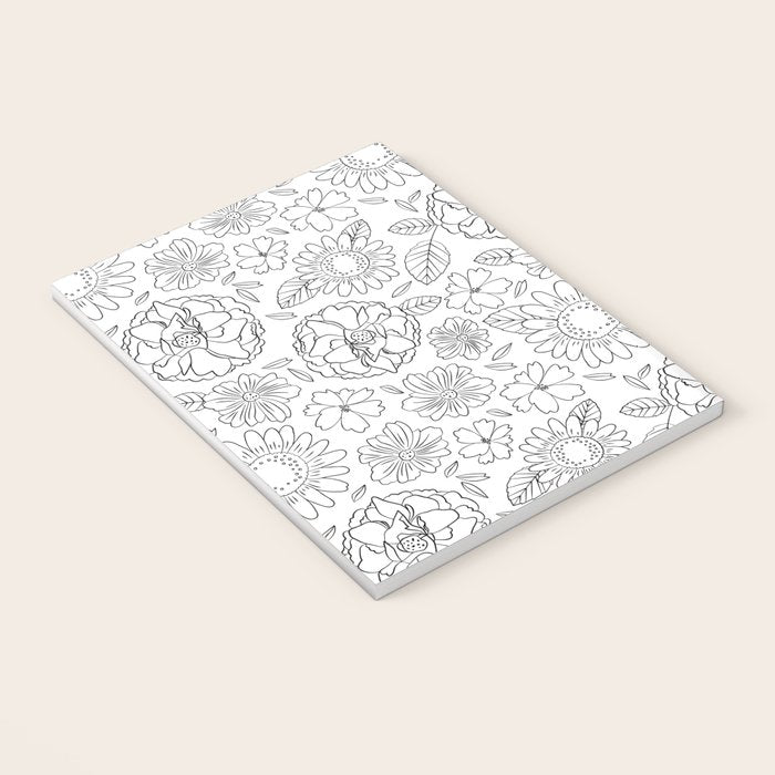 Black and white hand drawn flower art pattern Notebook Gallery Image 3