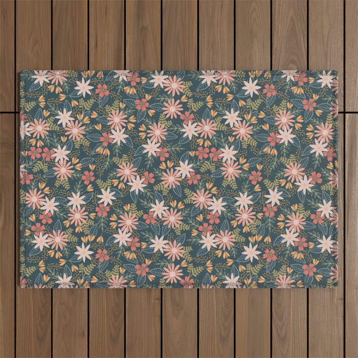 Retro Boho Oasis Tropical Ditsy Floral Outdoor Rug Gallery Image 1