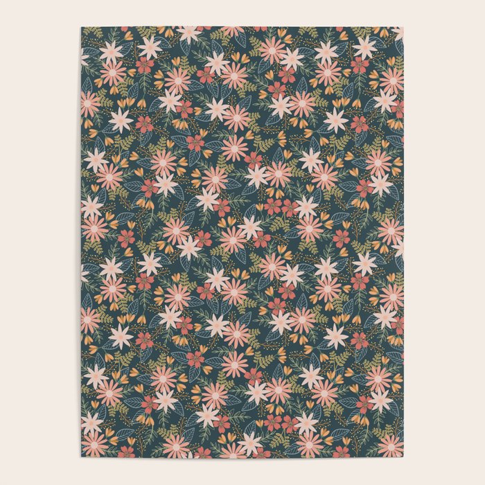 Retro Boho Oasis Tropical Ditsy Floral Poster Gallery Image 4