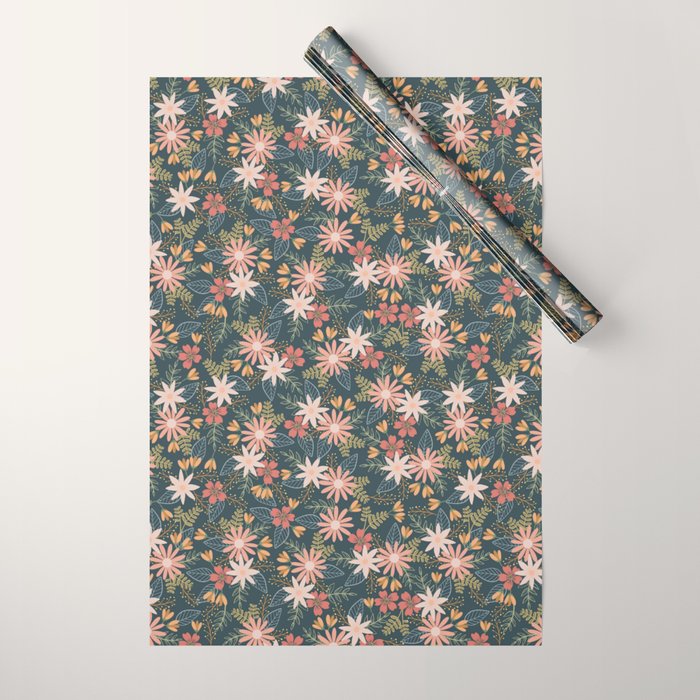 Retro Boho Oasis Tropical Ditsy Floral Wrapping Paper Gallery Image 1