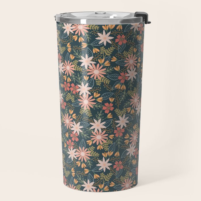 Retro Boho Oasis Tropical Ditsy Floral Travel Mug Gallery Image 2