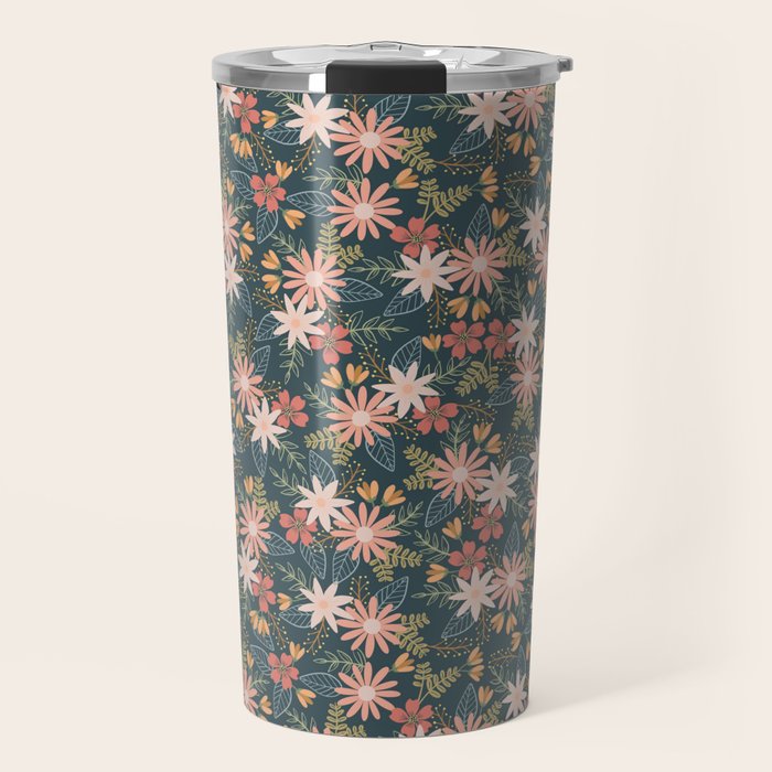 Retro Boho Oasis Tropical Ditsy Floral Travel Mug Gallery Image 1