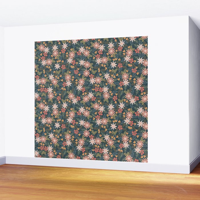Retro Boho Oasis Tropical Ditsy Floral Wall Mural Gallery Image 2