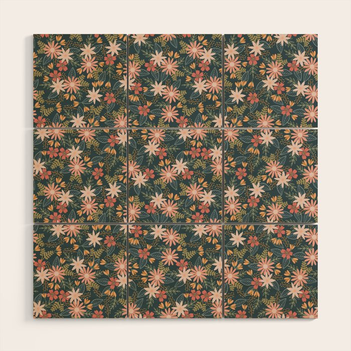 Retro Boho Oasis Tropical Ditsy Floral Wood Wall Art Gallery Image 1