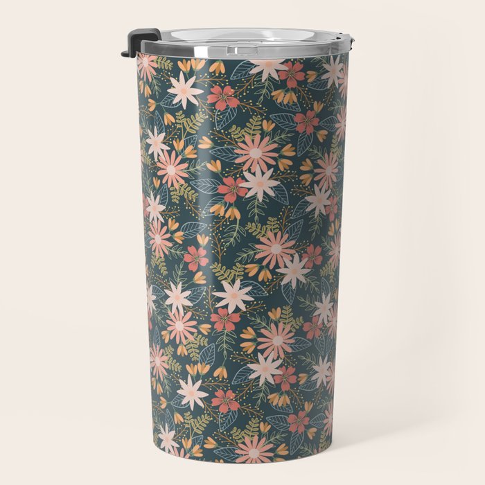 Retro Boho Oasis Tropical Ditsy Floral Travel Mug Gallery Image 3