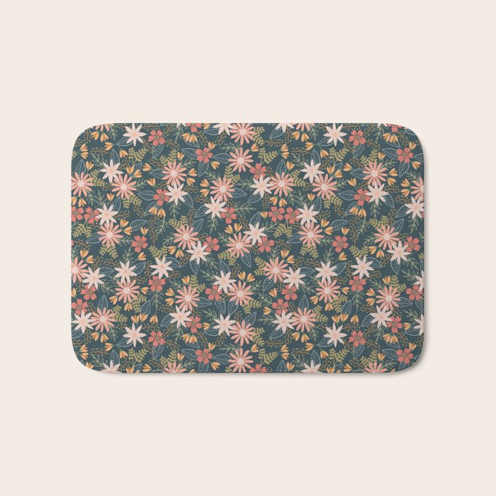 Retro Boho Oasis Tropical Ditsy Floral Bath Mat Gallery Image 1