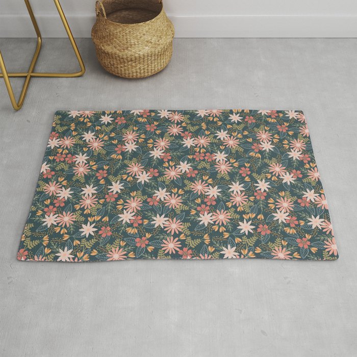 Retro Boho Oasis Tropical Ditsy Floral Rug Gallery Image 1