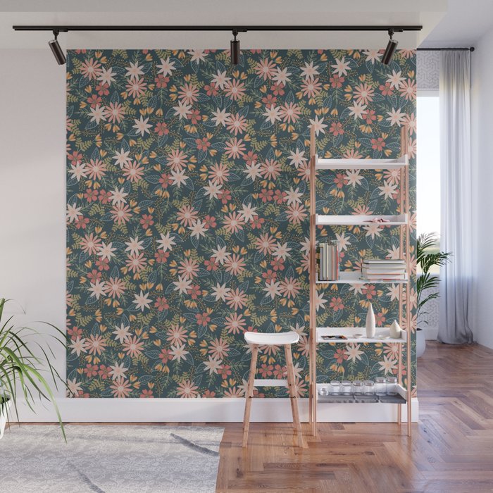 Retro Boho Oasis Tropical Ditsy Floral Wall Mural Gallery Image 1