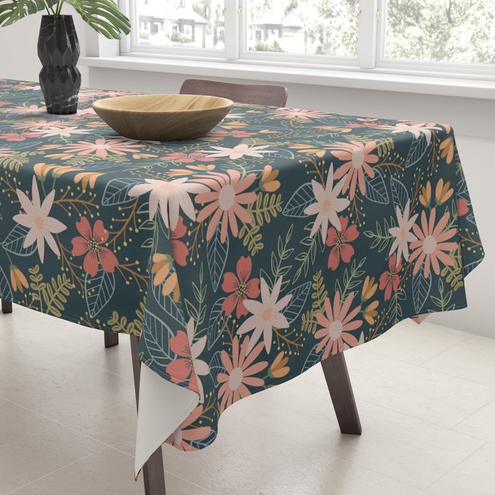 Retro Boho Oasis Tropical Ditsy Floral Tablecloth Gallery Image 3