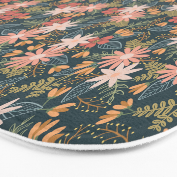 Retro Boho Oasis Tropical Ditsy Floral Bath Mat Gallery Image 3