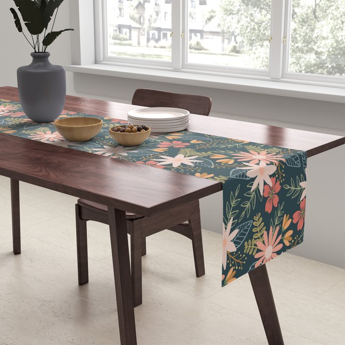 Retro Boho Oasis Tropical Ditsy Floral Table Runner Gallery Image 2