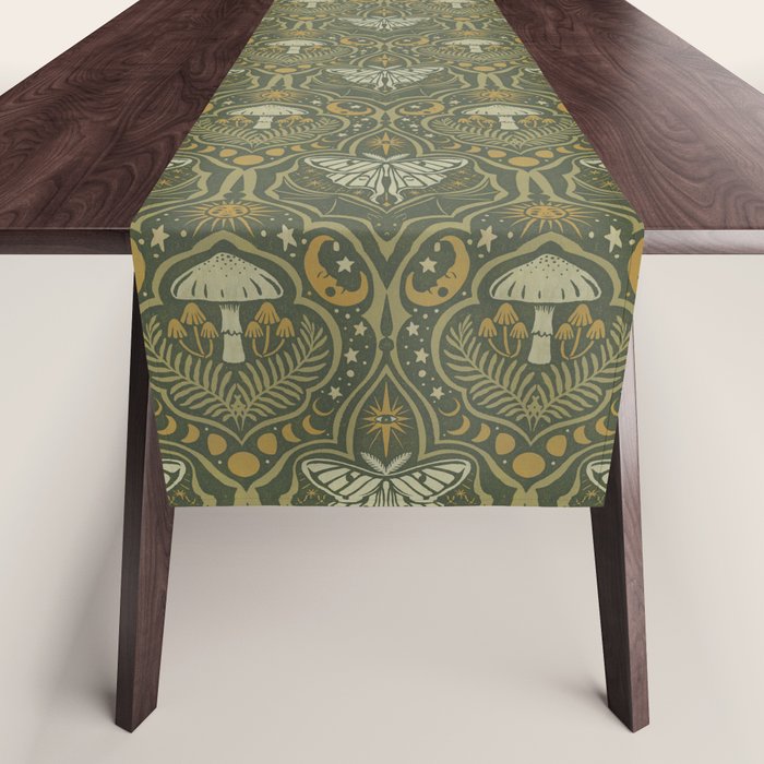 Celestial Forest Damask - fern green Table Runner Gallery Image 1