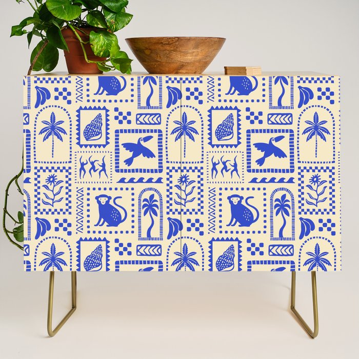 Vintage summer nature patchwork art pattern Credenza Gallery Image 1