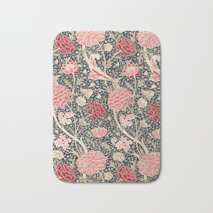Vintage William Morris Cray Pink Floral Bath Mat Gallery Image 1