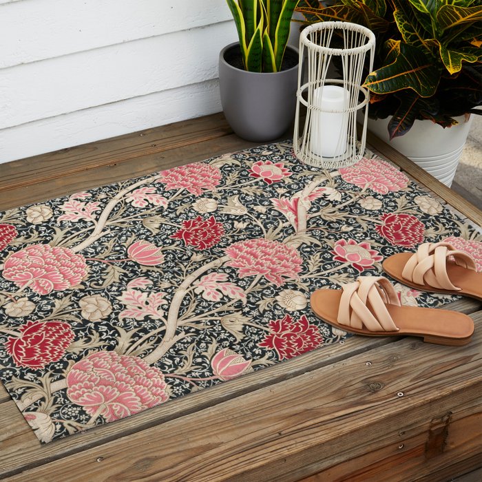 Vintage William Morris Cray Pink Floral Outdoor Rug Gallery Image 2
