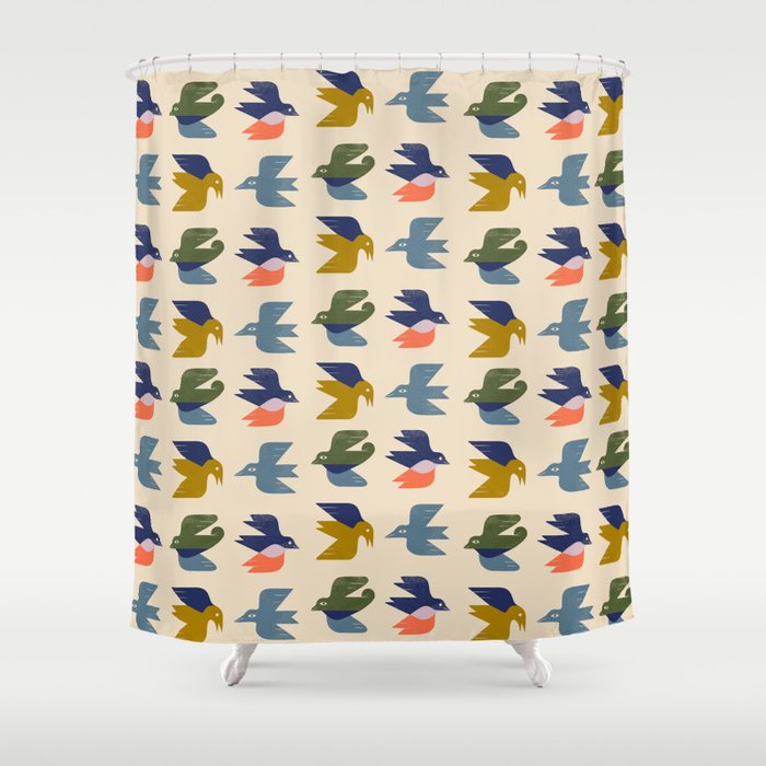 Four Birds Grid Shower Curtain Gallery Image 1
