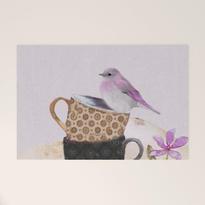 Bird in tea cup Welcome Mat Gallery Image 1