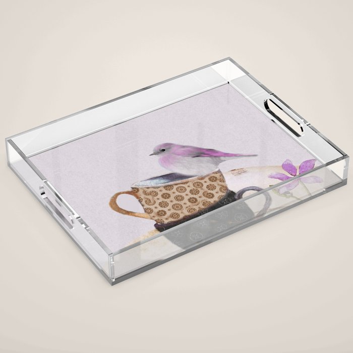 Bird in tea cup Acrylic Tray Gallery Image 1