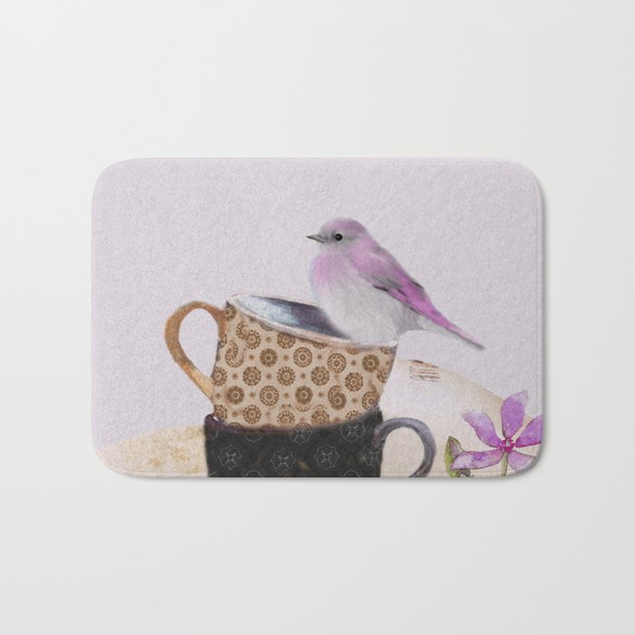 Bird in tea cup Bath Mat Gallery Image 1