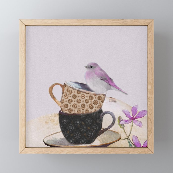 Bird in tea cup Mini Art Print Gallery Image 1