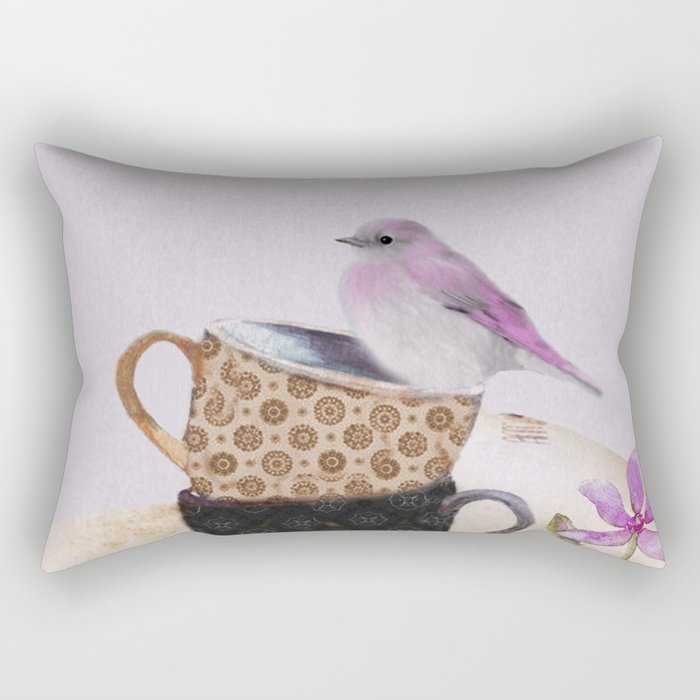 Bird in tea cup Rectangular Pillow Gallery Image 1