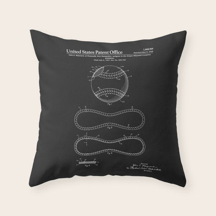 Baseball Patent - Black Throw Pillow Gallery Image 1