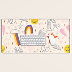 Happy Smiley Face & Retro Rainbows in Dusty Pink Desk Mat Gallery Image 1
