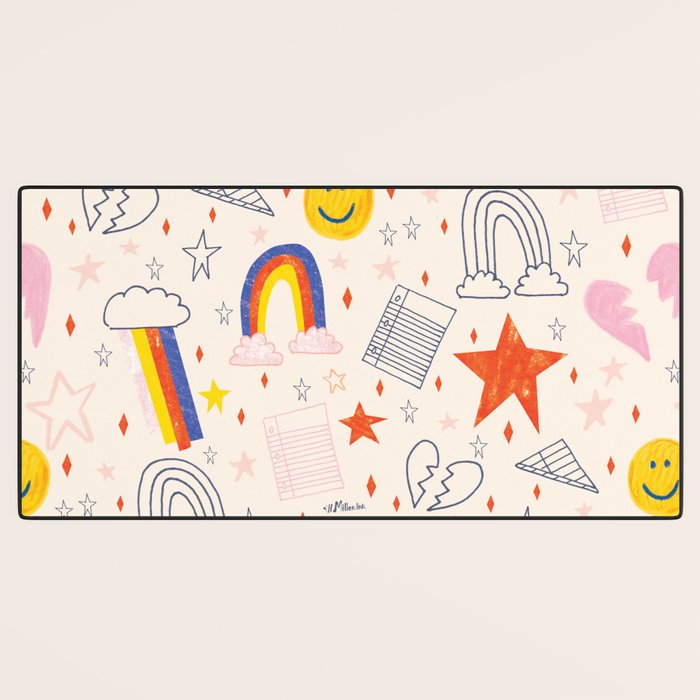 Happy Smiley Face & Retro Rainbows in Dusty Pink Desk Mat Gallery Image 3
