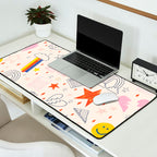 Happy Smiley Face & Retro Rainbows in Dusty Pink Desk Mat Gallery Image 2