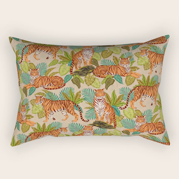 Jungle Tigers In Sand Brown Rectangular Pillow Gallery Image 1