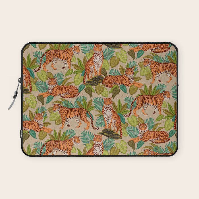 Jungle Tigers In Sand Brown Laptop Sleeve Gallery Image 1