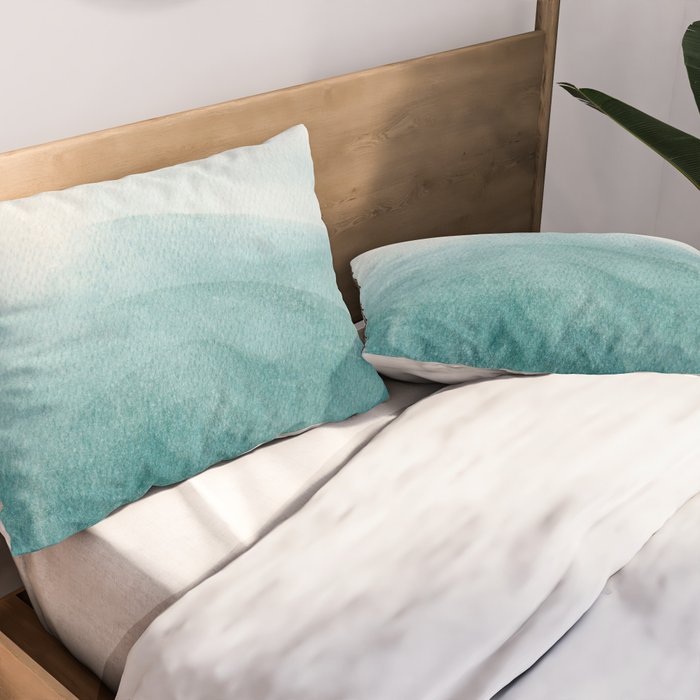Sunrise in the mountains, dawn, teal, abstract watercolor Pillow Sham Gallery Image 2