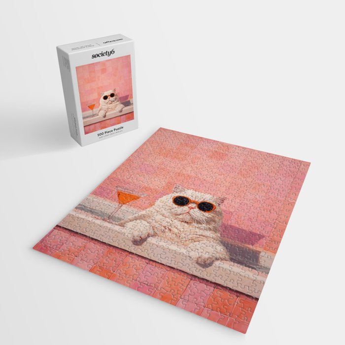 British ShortHair Cat in Tub, Colorful Whimsical Art Jigsaw Puzzle Gallery Image 2