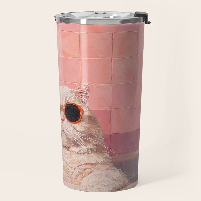 British ShortHair Cat in Tub, Colorful Whimsical Art Travel Mug Gallery Image 2