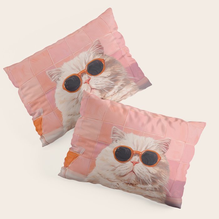 British ShortHair Cat in Tub, Colorful Whimsical Art Pillow Sham Gallery Image 1