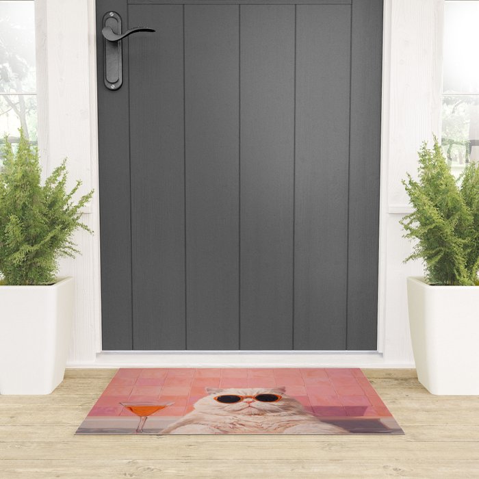 British ShortHair Cat in Tub, Colorful Whimsical Art Welcome Mat Gallery Image 3