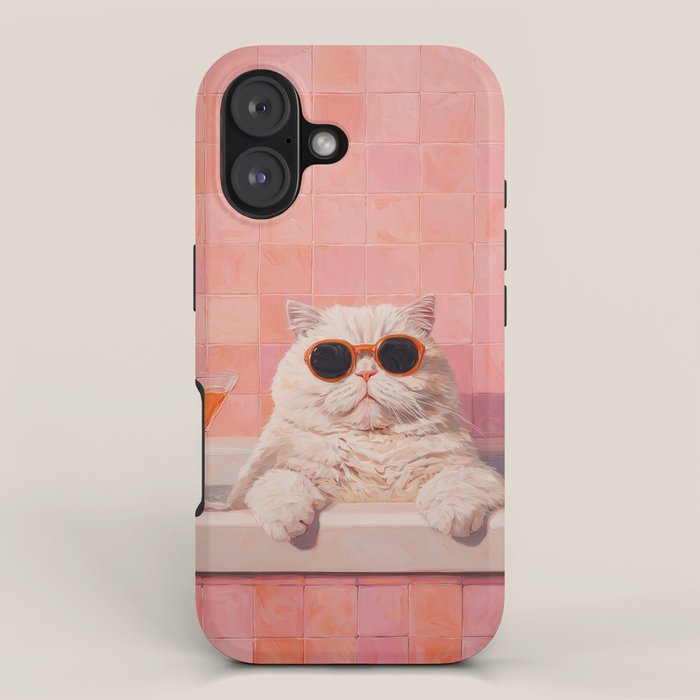 British ShortHair Cat in Tub, Colorful Whimsical Art iPhone Case Gallery Image 1