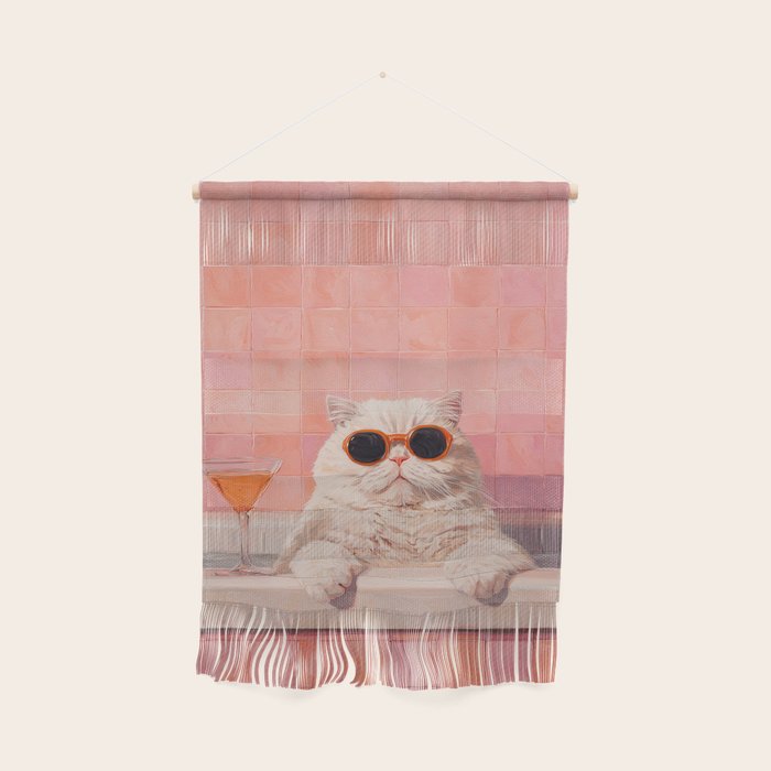 British ShortHair Cat in Tub, Colorful Whimsical Art Wall Hanging Gallery Image 1