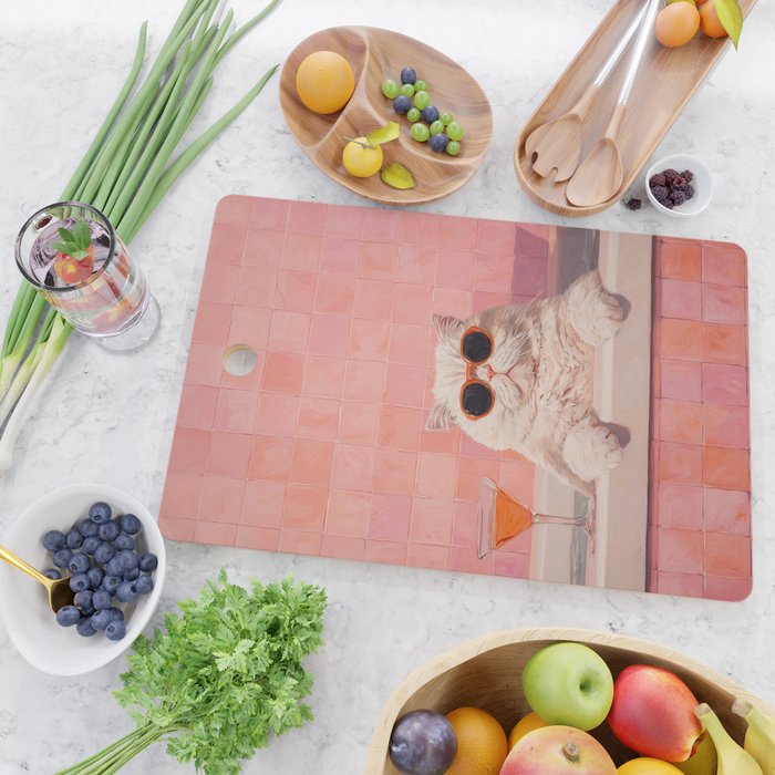 British ShortHair Cat in Tub, Colorful Whimsical Art Cutting Board Gallery Image 2