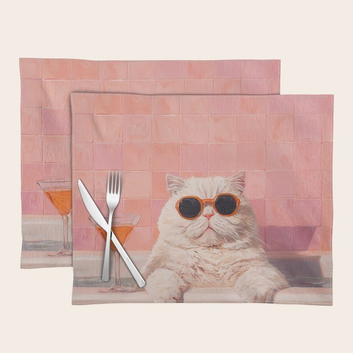 British ShortHair Cat in Tub, Colorful Whimsical Art Placemat Gallery Image 1